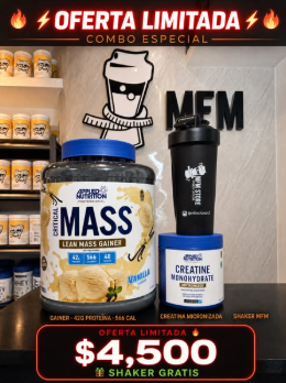 Limited offer gainer combo at RD$4,500 with free shaker